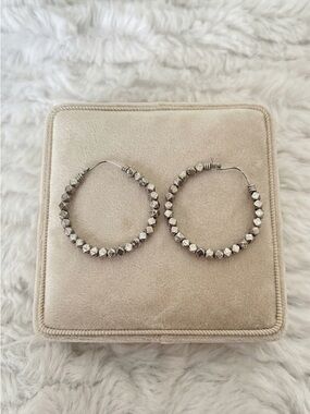 Silver-Tone Beaded Hoop Earrings – 1.5” Pierced